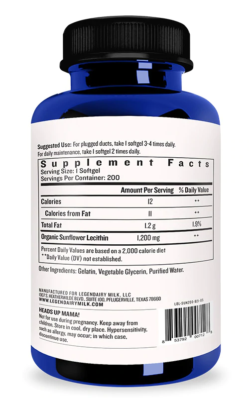The back of an Organic Sunflower Lecithin bottle